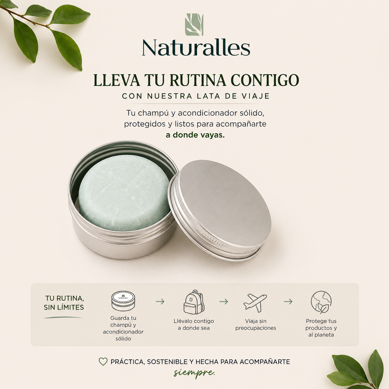 Lata de viaje para tu champú y acondicionador